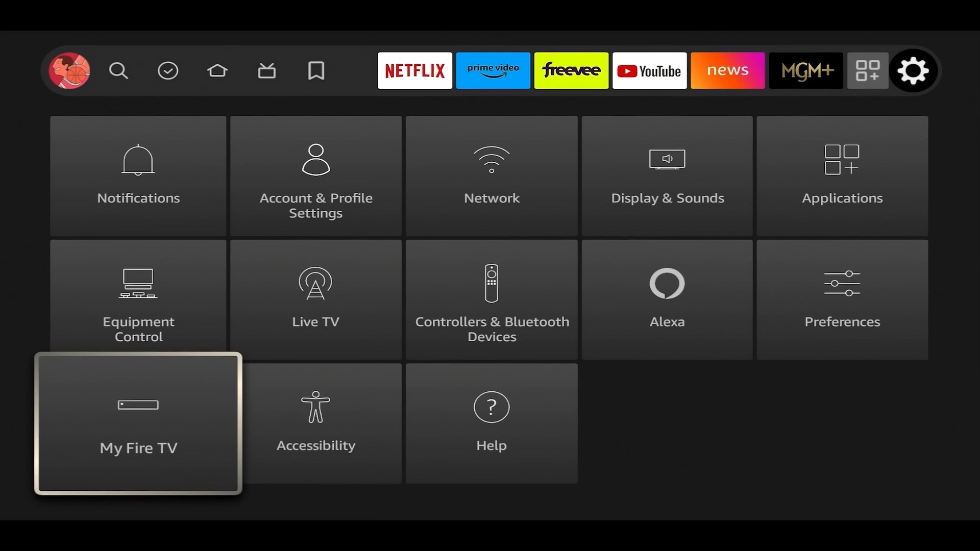 Settings My Fire TV highlighted on Firestick